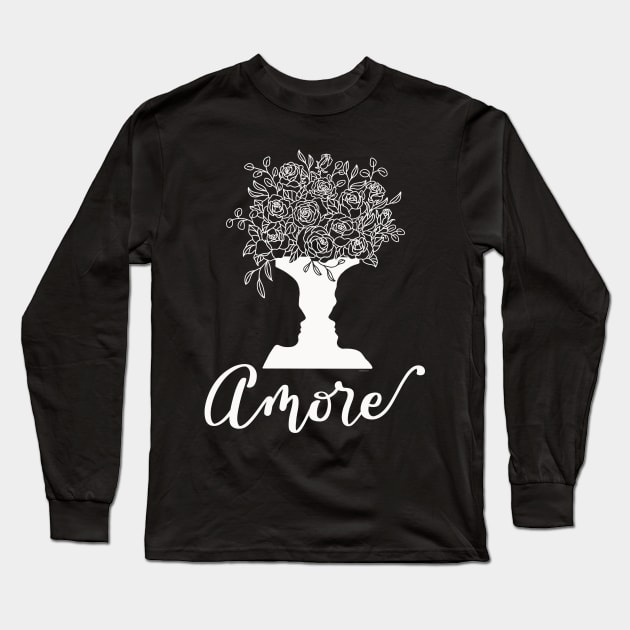 Amore Italian Love Faces of Lovers Vase Floral Graphic Art Long Sleeve T-Shirt by DoubleBrush